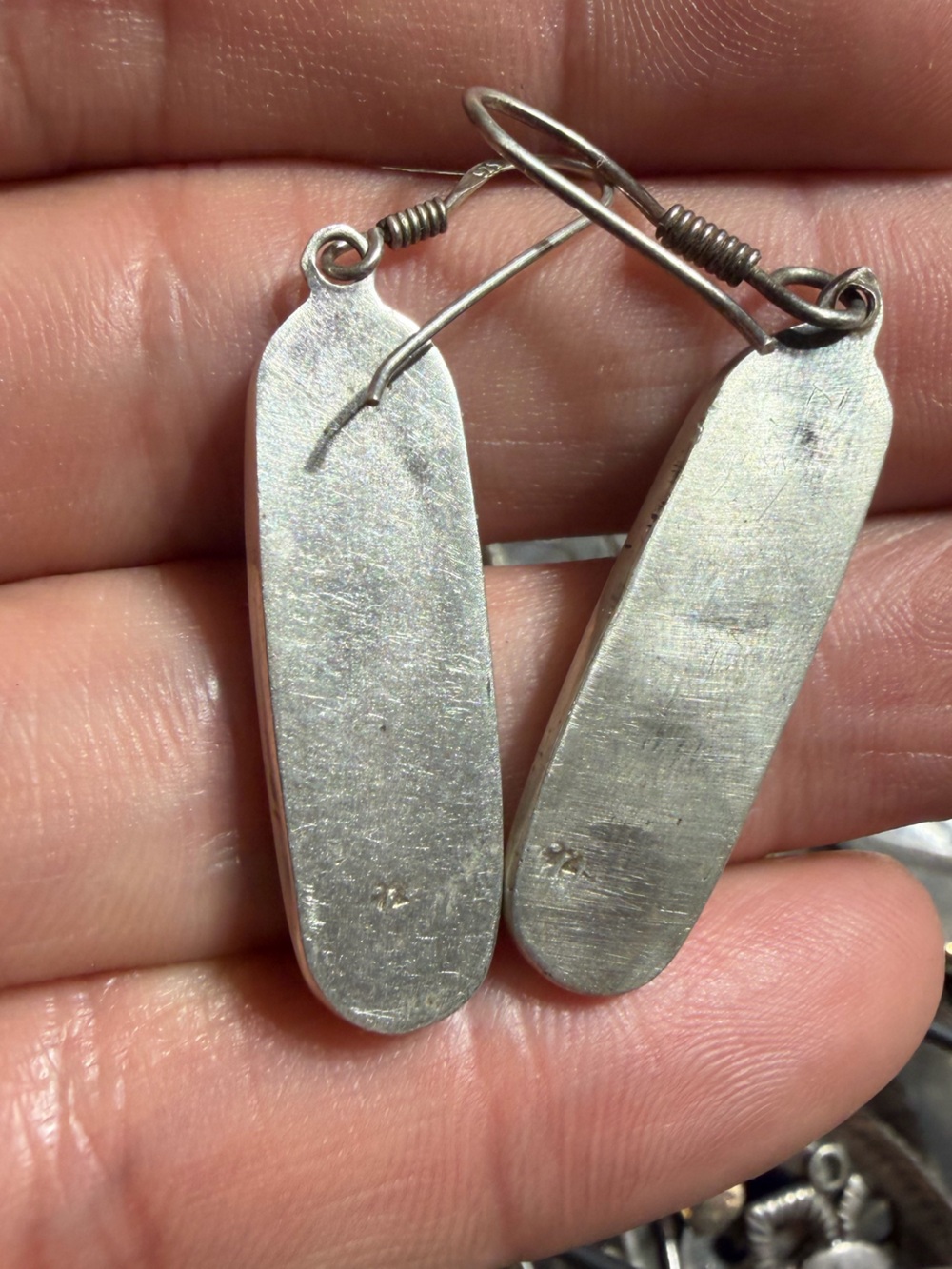 Vintage 925 Sterling Silver Red Stone Drop Earrings - Picture 2 of 3